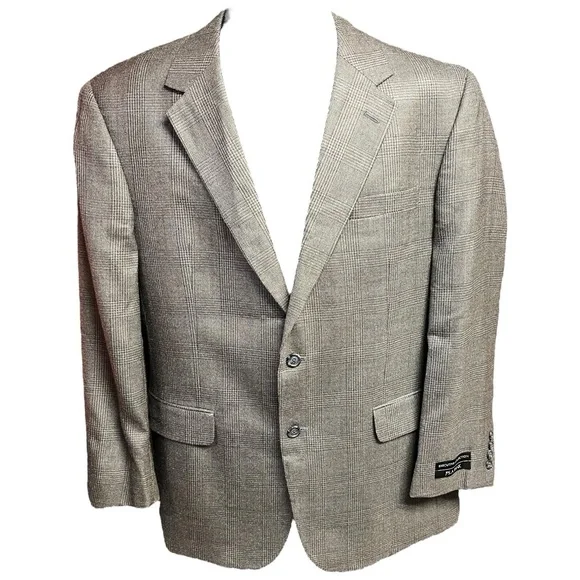 Jos‎ A Bank Blazer Men 43R Glen Plaid 2-Button Professional Tailored Silk Wool